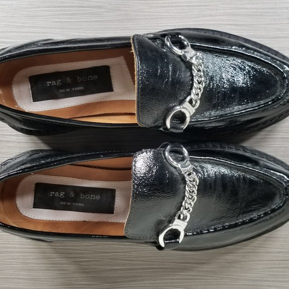 rag & bone 'Curtis' Loafer Black Patent Textured Leather, Womens Size 7 US / 37 - Picture 10 of 12